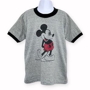 Vtg 70s Mickey Mouse Tropix Togs Kids Ringer T-Shirt Gray Med Short Sleeve Tee